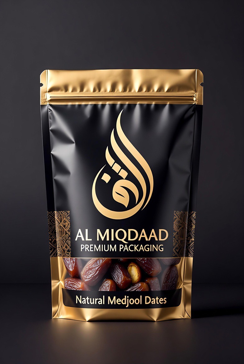 AL MIQDAAD Medjool dates pouch packaging visual.