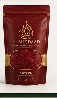 AL MIQDAAD saffron pouch packaging visual.