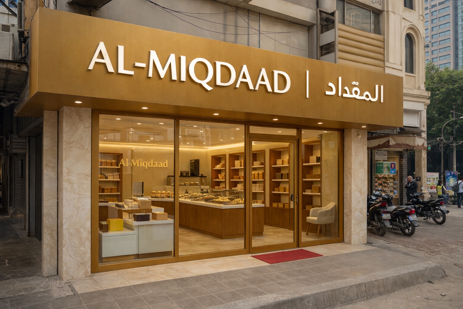 Future vision concept for an AL MIQDAAD flagship gourmet boutique.