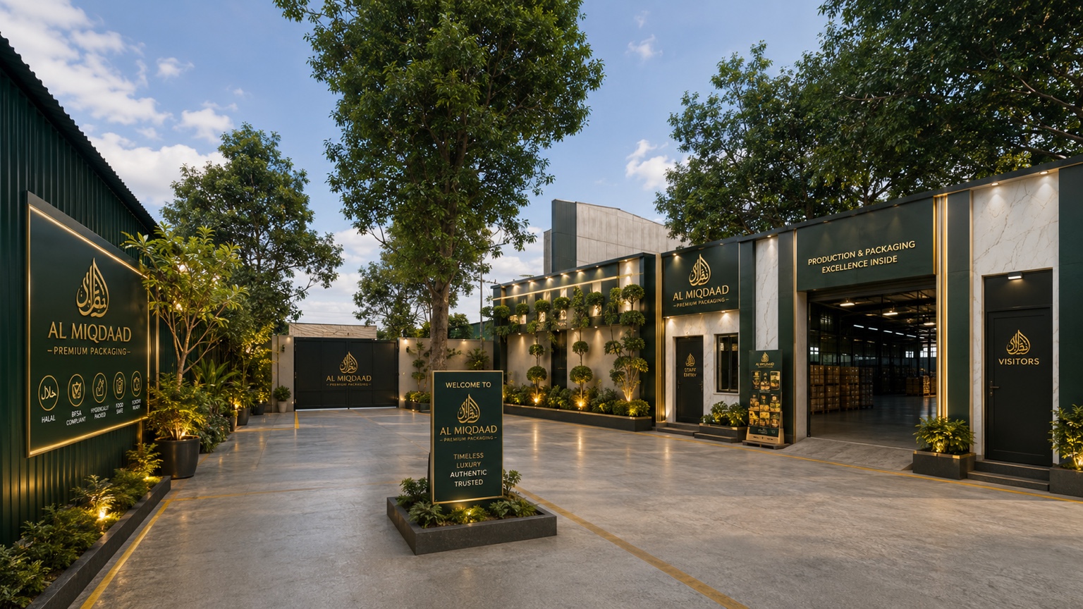 AL MIQDAAD premium packaging facility entrance.