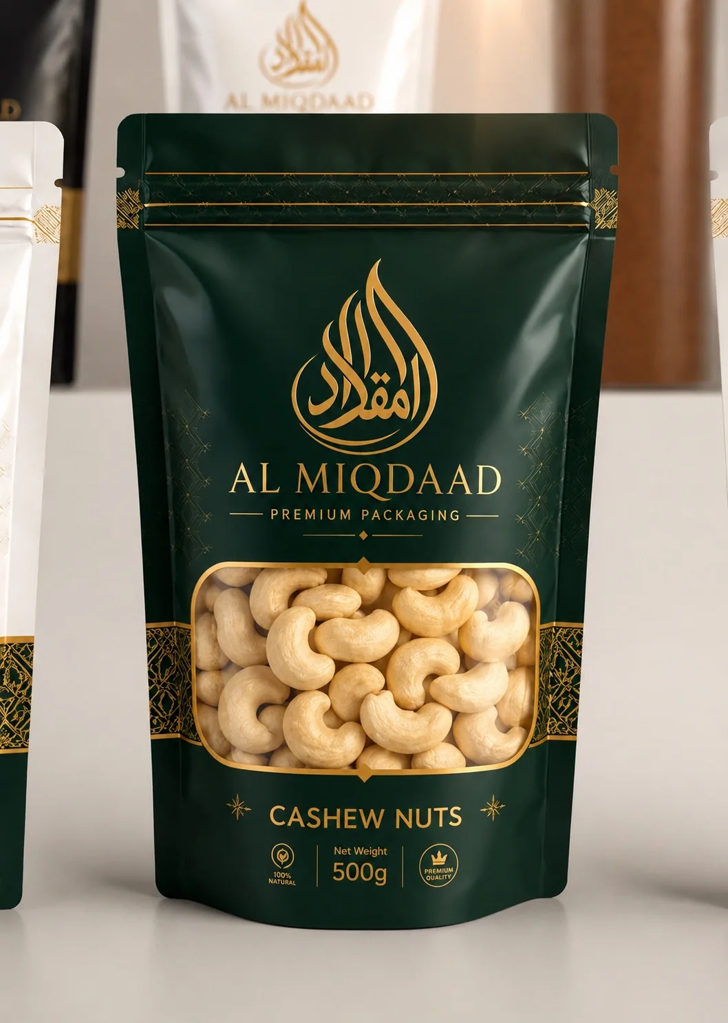 AL MIQDAAD cashew packaging visual.